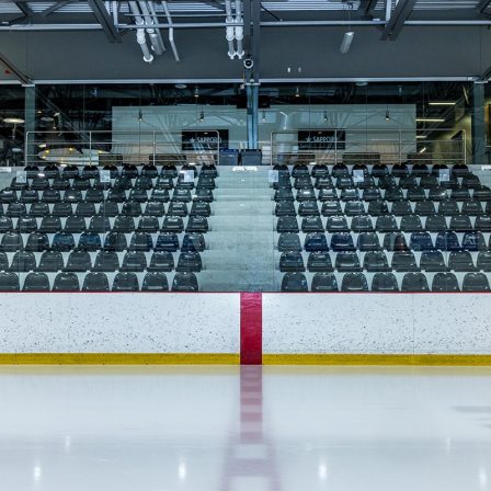 Bandes de patinoire, sièges et gradins.